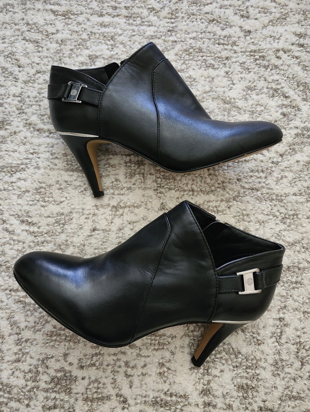 Vince Camuto Black Leather Women's Ankle Booties with Side Buckle New